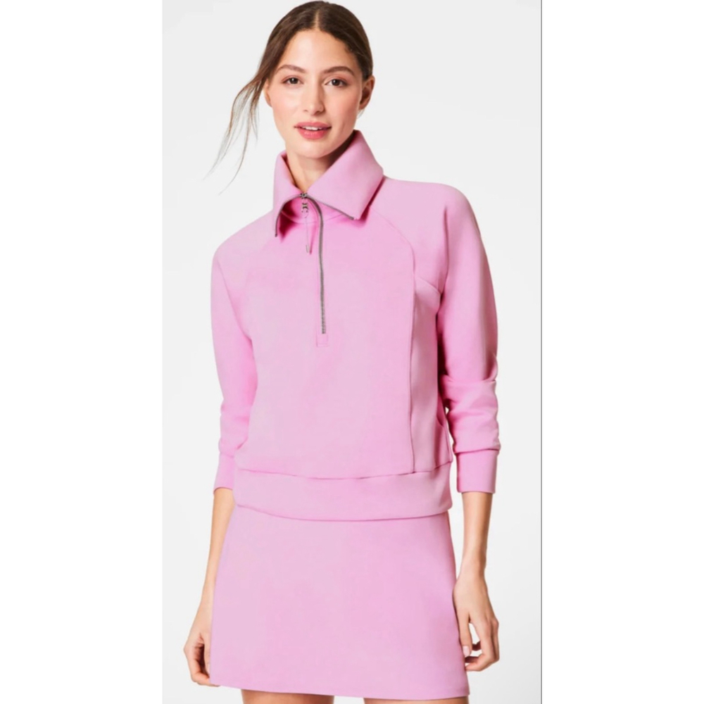 Women's Spanx Pink AirEssentials Half-Zip Sweatshirt Xl Petunia Pink - Picture 2 of 5